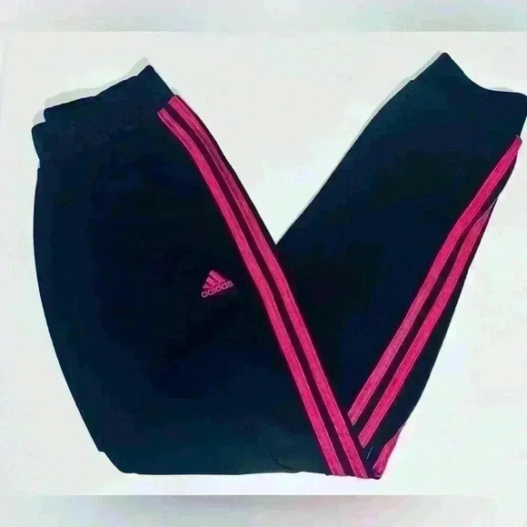 Adidas Youth Tall Size Large/14, Classic Tricot Jogger, Black with Pink Stripes - Picture 9 of 14